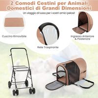 Passeggino per Cani Pieghevole, Carrozzina per Cani Multifunzionale 4 in 1 a Doppio Livello, Passeggino Smontabile con Ruote, Ideale per Passeggiata Viaggio e Shopping (Beige)