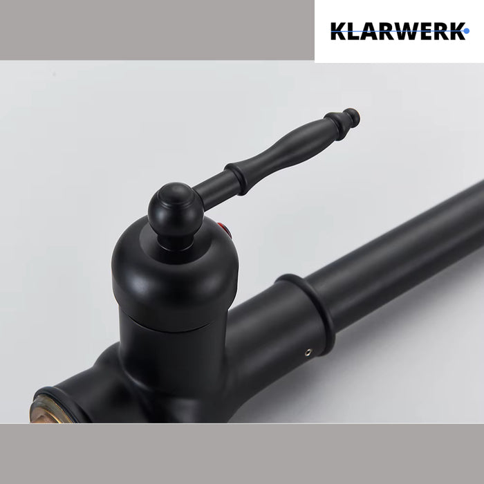 JANA | Rubinetto da cucina estraibile vintage in acciaio inossidabile nero antico | miscelatore arco alto |alta pressione ruotabile a 360° 2 attacchi