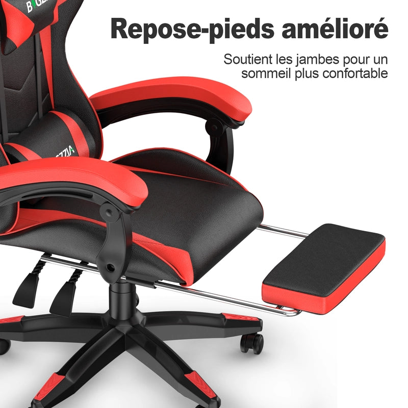 Sedia da gioco, sedia da gioco ergonomica  in similpelle,altezza regolabile, con poggiatesta e supporto lombare, poggiapiedi, nero e rosso