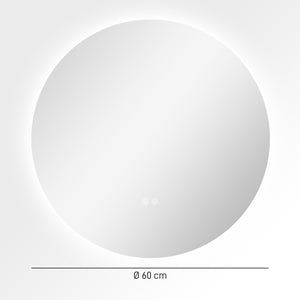 Specchio Bagno Ø60 cm con Luci LED Regolabili Interruttori Touch e Design Antiappannamento
