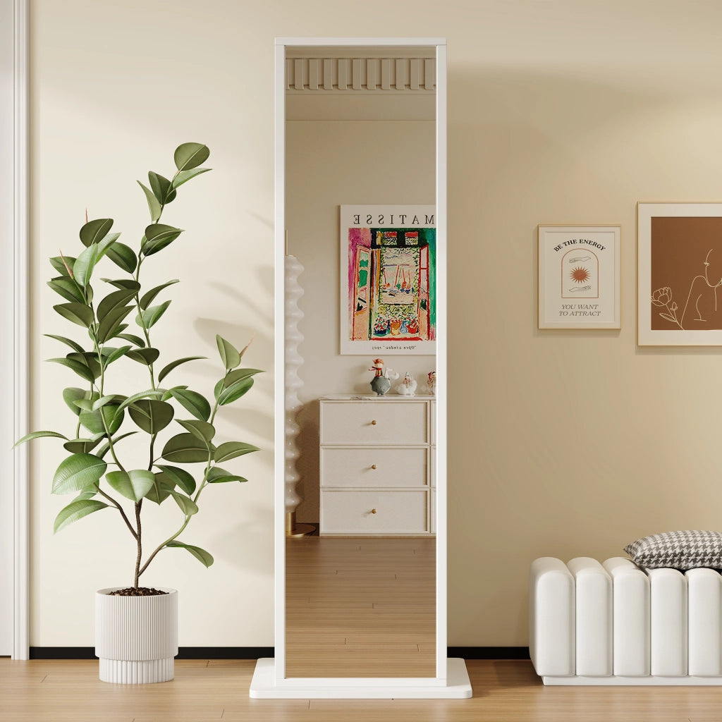 Armadietto a specchio con 4 vani aperti e 1 cassetto, per ingresso e camera da letto, in MDF, bianco, 45 × 45 × 168 cm