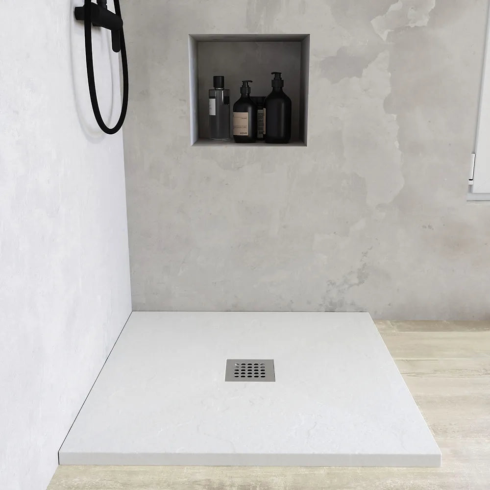 Piatto doccia quadrato 70x70 cm in marmoresina bianco effetto pietra h3 cm | Milos