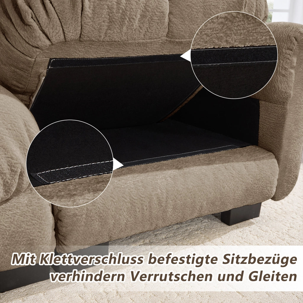 Divano modulare 2 posti in ciniglia con cuscini trapuntati, per soggiorno, Marrone