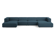 Cosmopolitan Design - Divano panoramico "Arendal" 6 posti in ciniglia con effetto a coste blu scuro 