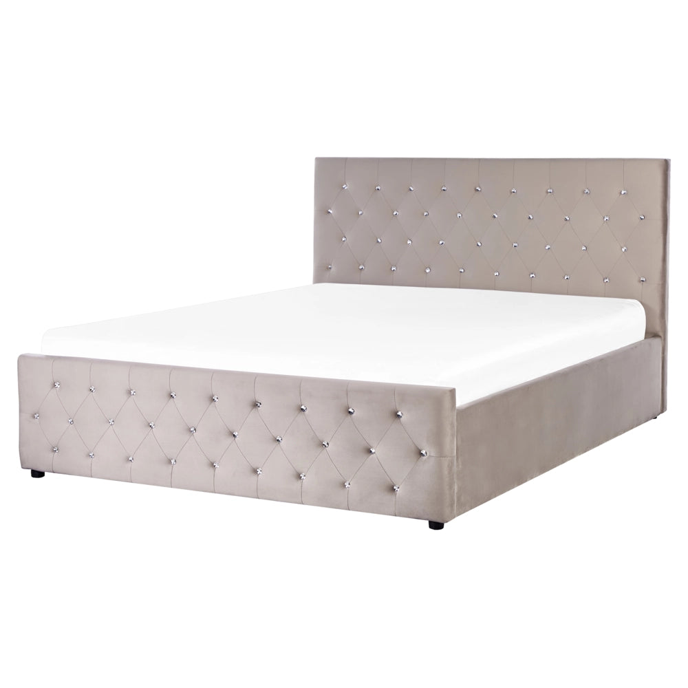 Letto Moderno Una Piazza e Mezzo con Contenitore Velluto Beige160 x 200 cm