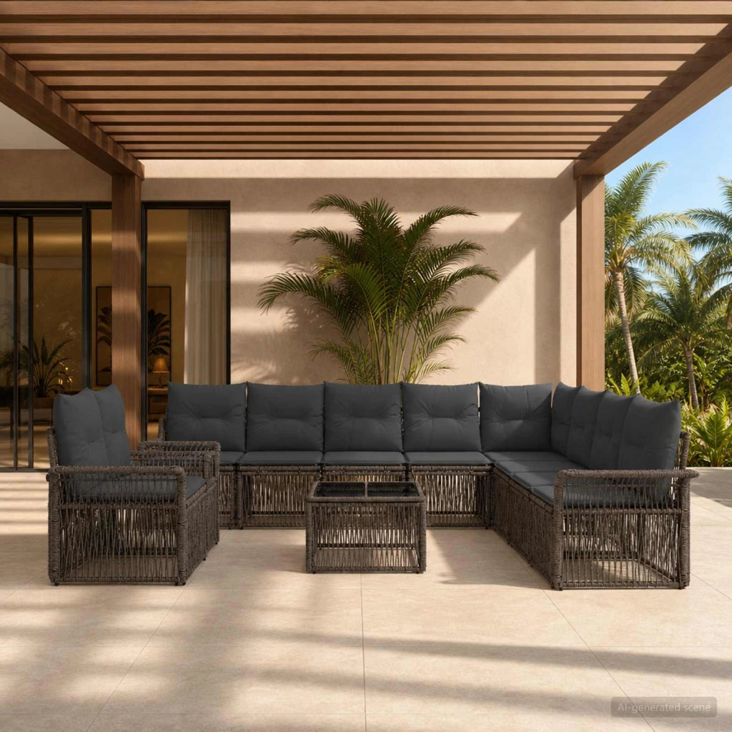 Set Divano da Giardino 11 pz Grigio polyrattan 3434879