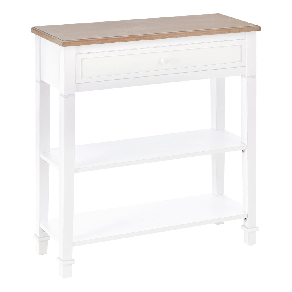 Tavolino da ingresso con 2 ripiani e cassetto ¨C zephmum ¨C 75.6x27.5x80.5 cm Bianco
