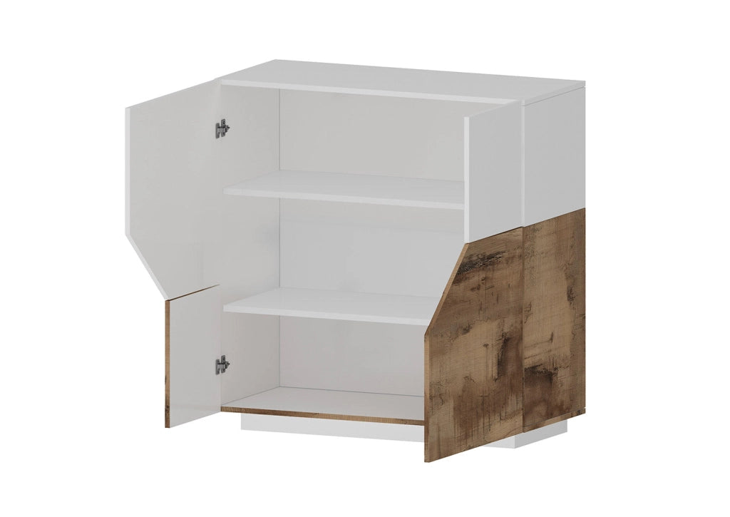 Credenza Alta 100x43x106 cm Alien Bianco Lucido e Acero Pereira