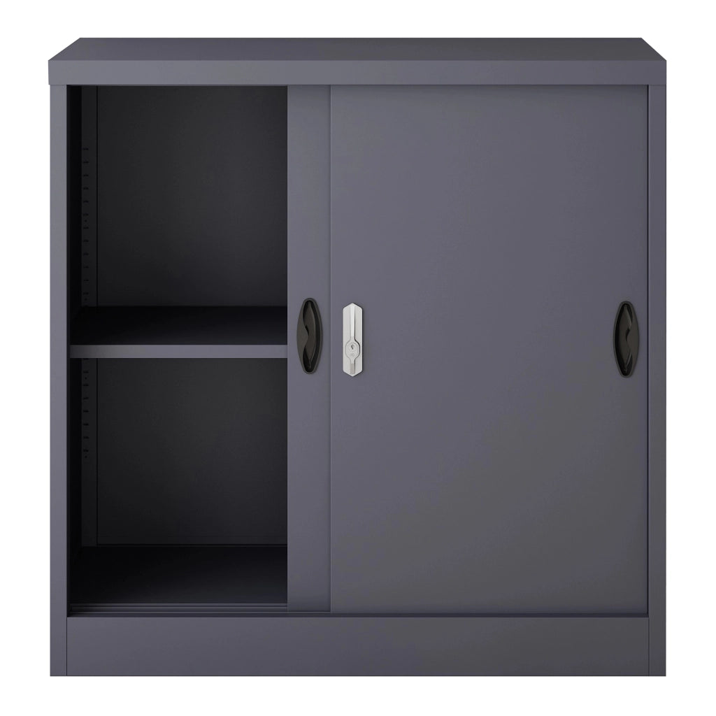 Armadietto da Ufficio Rieti 90x40x90 cm Ante Scorrevoli - Grigio scuro [en.casa]
