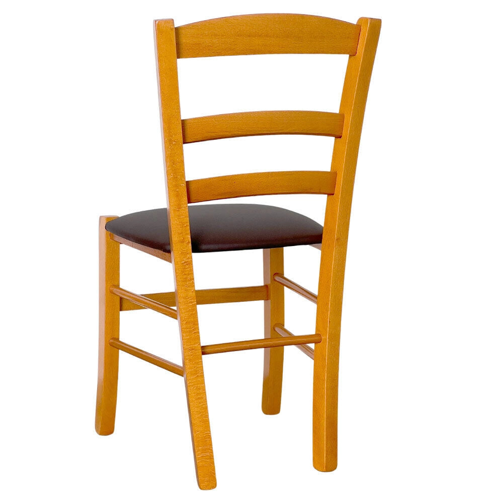 Sedia da sala da pranzo legno paesana ciliegio con seduta imbottita marrone