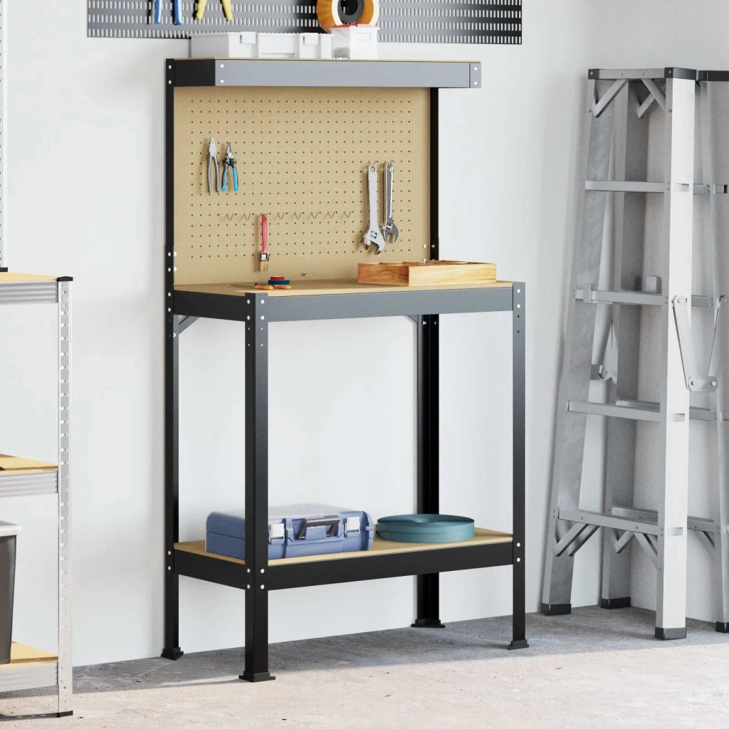 Banco da lavoro con lo scaffale Nero 81 x 41 x 145 cm 42020131