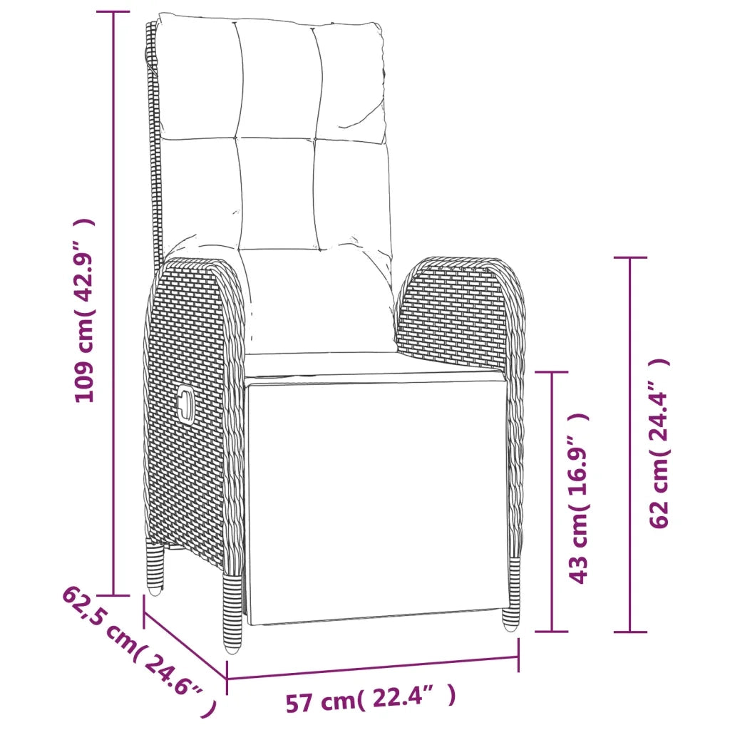 Set da Pranzo da Giardino 7 pz Nero con Cuscini in Polyrattan