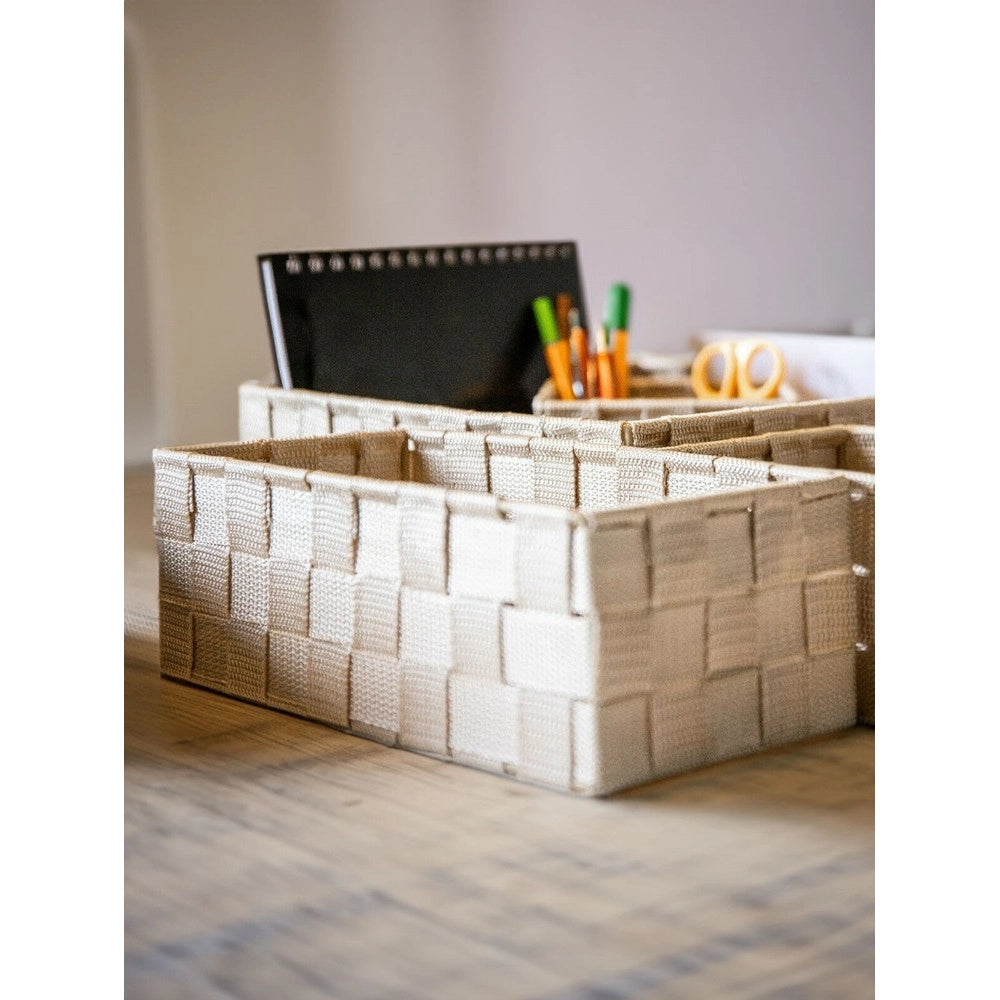 Trade Shop - Set 6 Pz Scatola In Tessuto Organizer Armadio Scaffali Porta Oggetti Beige 79069 -