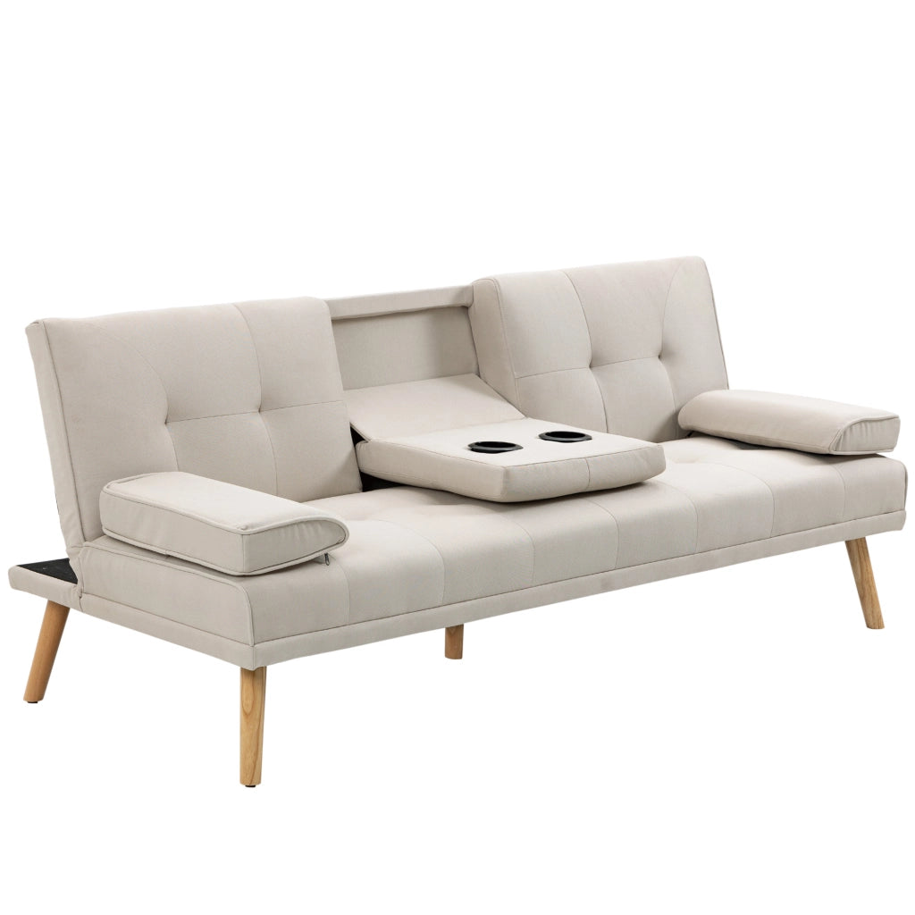 Divano letto 3 posti ¨C zephmum ¨C beige, tela, 181x77x78 cm