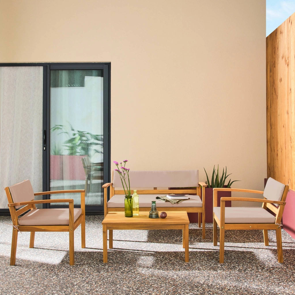 Salotto da giardino in legno di acacia, 4 posti, marrone