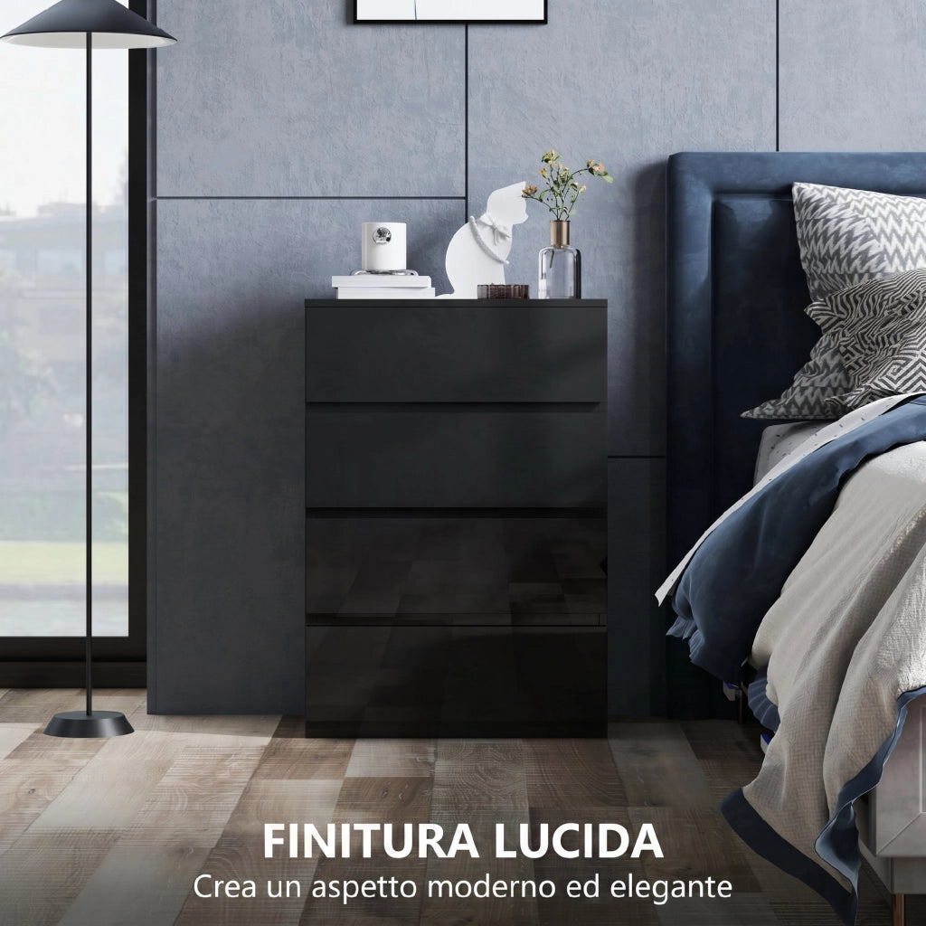 Cassettiera 4 Cassetti 55x33x80 cm Design Moderno e Multiuso in Legno Nero