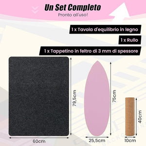 Balance Board in Legno, Tavola di Equilibrio con Rullo e Tappetino per Allenamento Skateboard Hockey Snowboard Surfing, Attrezzi 3 in 1 per Esercizi Equilibrio e Tonificazione Core