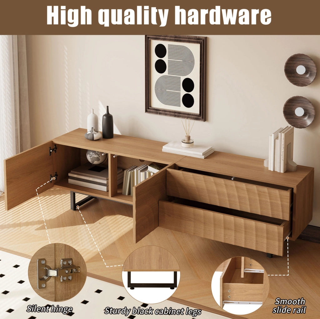 Mobile TV ULEVR 180x38x51,5 cm con 2 ante, 2 cassetti e passacavi, naturale