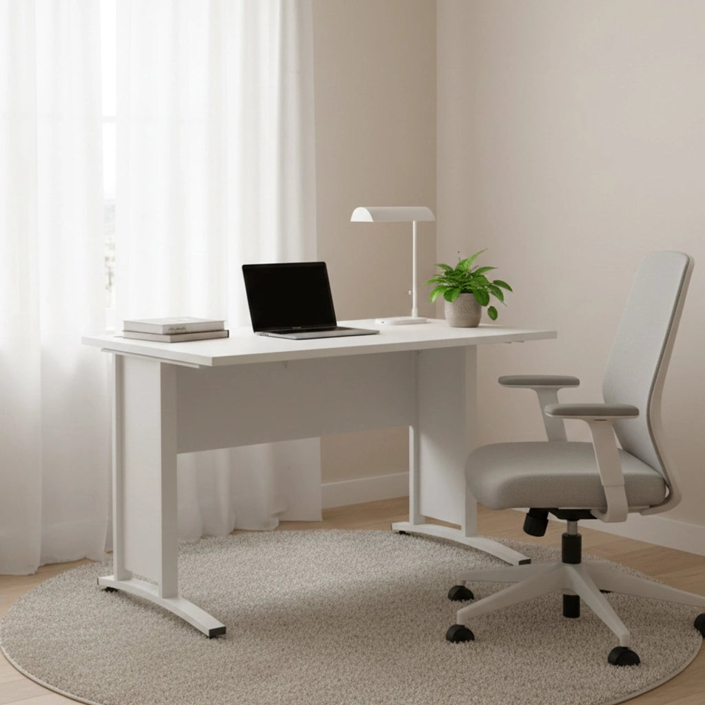 Scrivania Amigos, Scrittoio multiuso, Tavolo per ufficio porta PC, Piano di lavoro, 120x80 h75 cm, Bianco