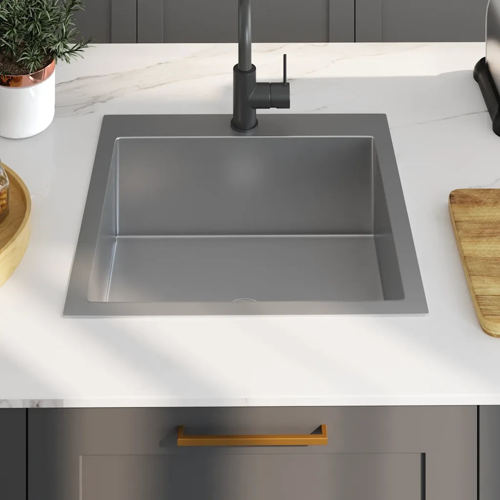 Lavello da Cucina Lavorato a Mano-Lavandino-Lavabo in Acciaio Inox 508109