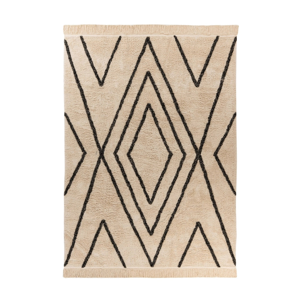 Tappeto in cotone Mylen con motivo a rombi crema e nero