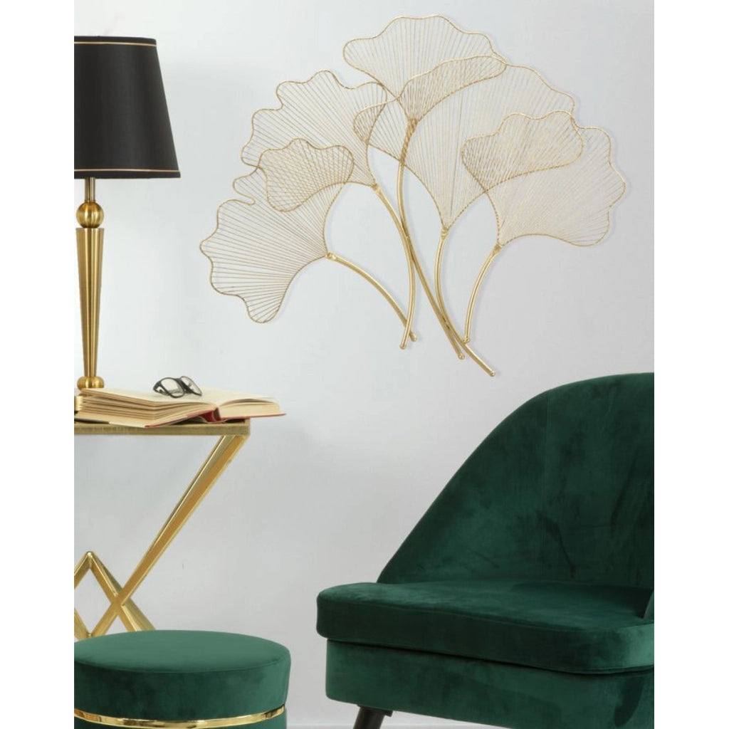 Decorazione in Metallo 3D Foglia 34, Oro, Metallo, 79x5x68 cm