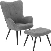 Fauteuil con Hocker - Set di Divano - Sedia per Interno - Cucina/Soggiorno/Camera da Letto - con Supporto al Piede - Grigio
