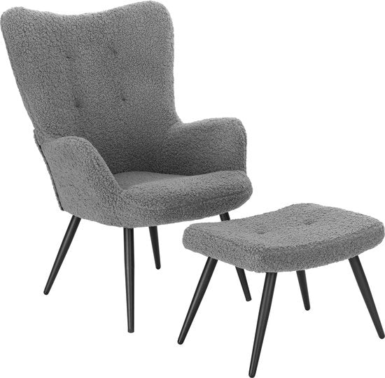 Fauteuil con Hocker - Set di Divano - Sedia per Interno - Cucina/Soggiorno/Camera da Letto - con Supporto al Piede - Grigio