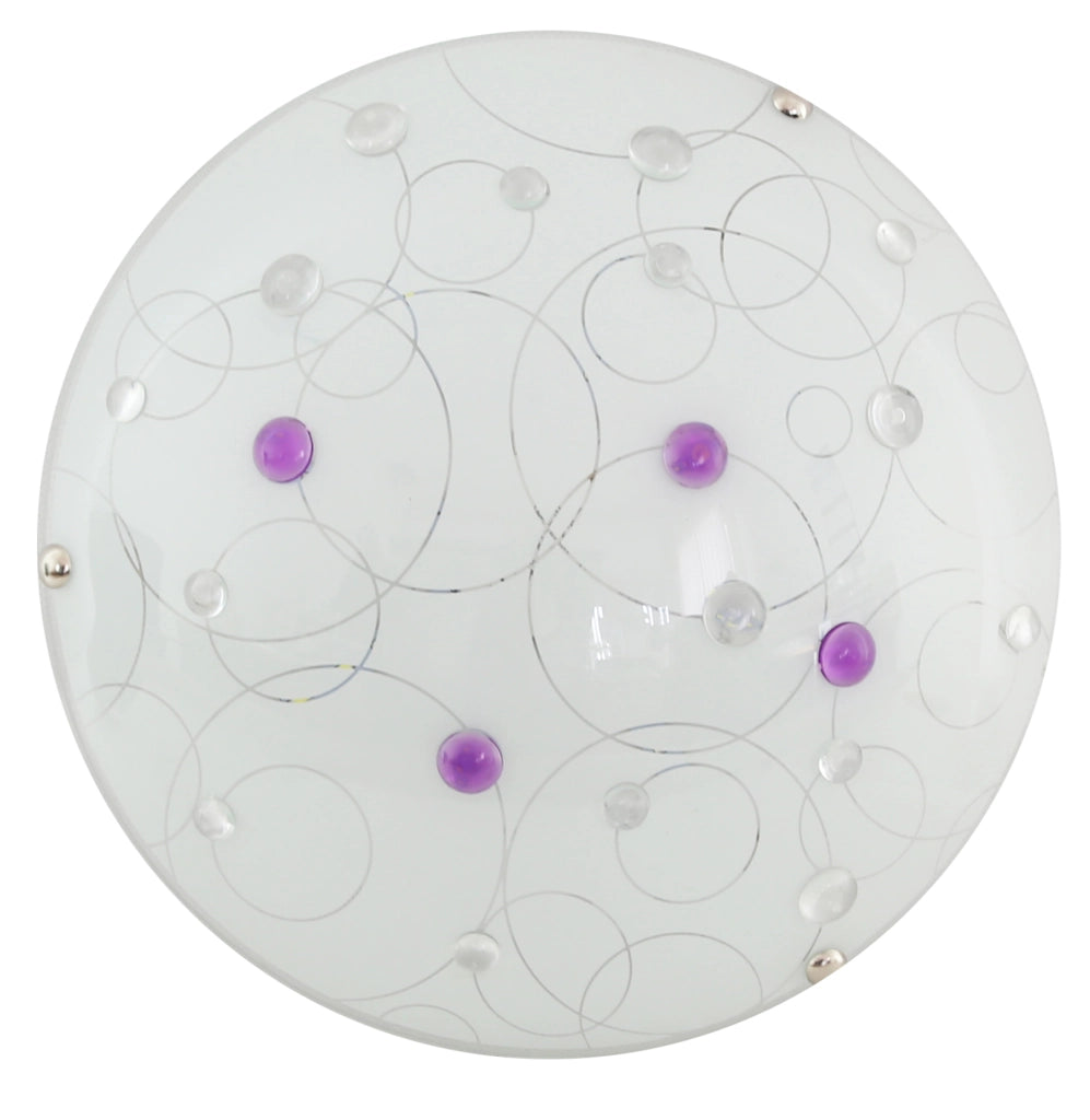 Plafoniera LED Astro bianca cristalli viola Ø30 cm