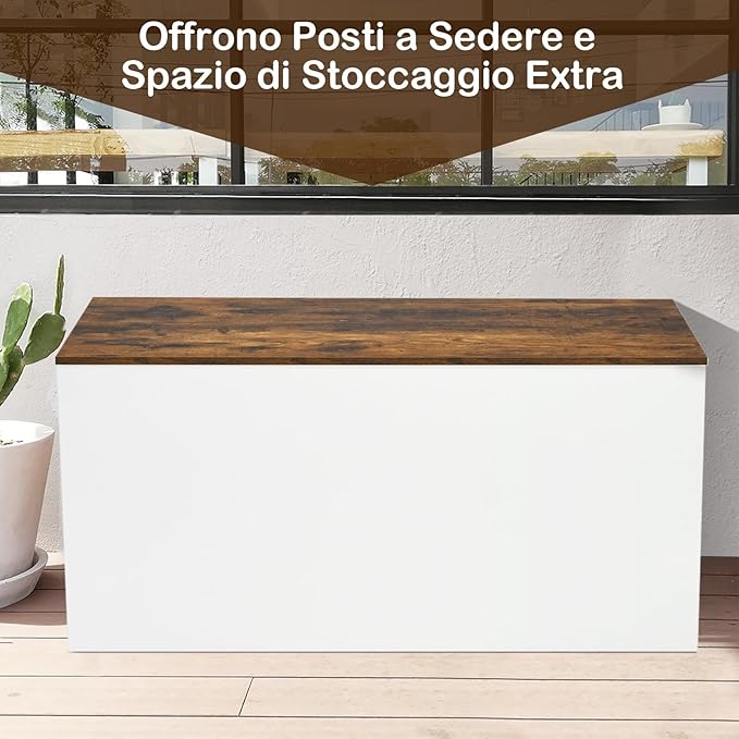 Cassapanca Porta Giochi per Bambini, Scatola di Giocattoli in Legno 2 in 1 con Coperchio, Cassapanca Contenitore da Cameretta Soggiorno Ingresso, 90x45x45,5 cm