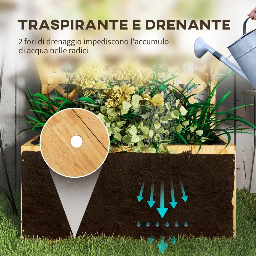 Fioriera Rettangolare con Traliccio per Piante Rampicanti 76x33x177 cm Fori di Drenaggio e 2 Mensole in Legno di Abete