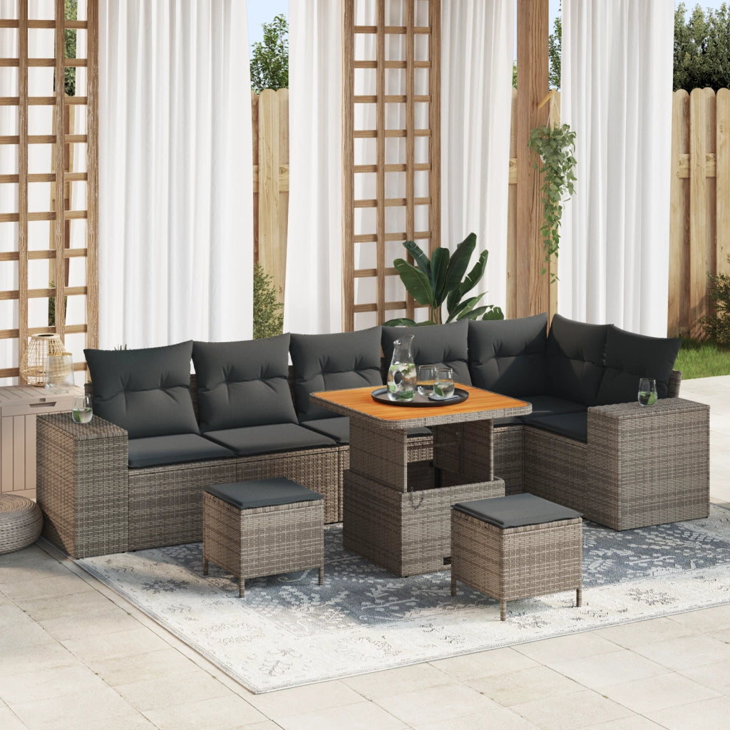Set di SofÃ  da Giardino  9 Pezzi con Cuscini Grigio Polyrattan Acacia