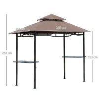 Gazebo Riparo per Barbecue BBQ Tendone da Esterno Doppio Tetto in Poliestere, 245 x 148cm, Caffè