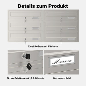 Cassetta postale condominiale autoportante, 6 posti, acciaio inox, 945 x 270 x 1200 mm, 2 moduli