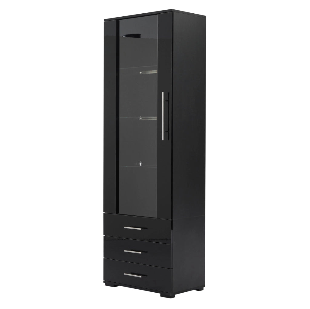 Vetrina 60x35x180 cm con LED e 3 cassetti in MDF nero
