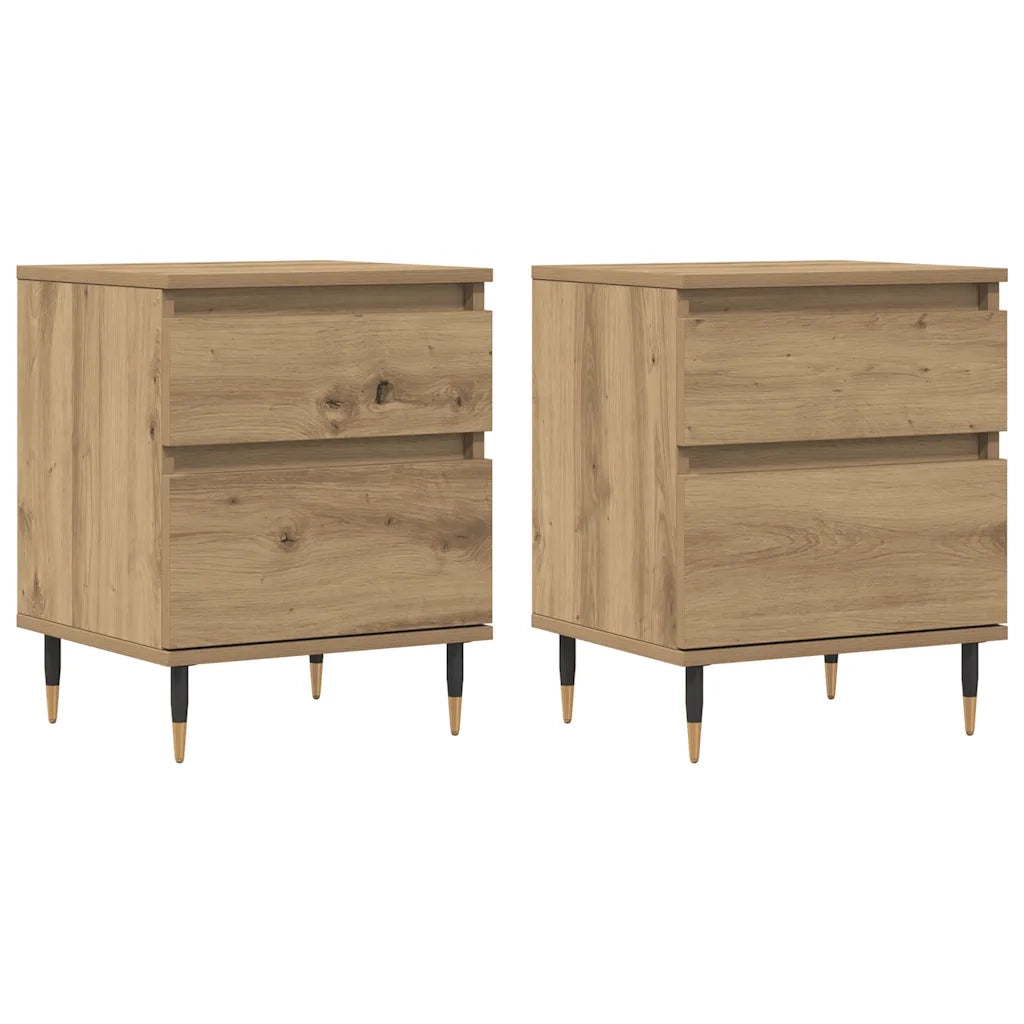 Comodini 2pz Rovere Artigianale 40x35x50 cm Legno Multistrato