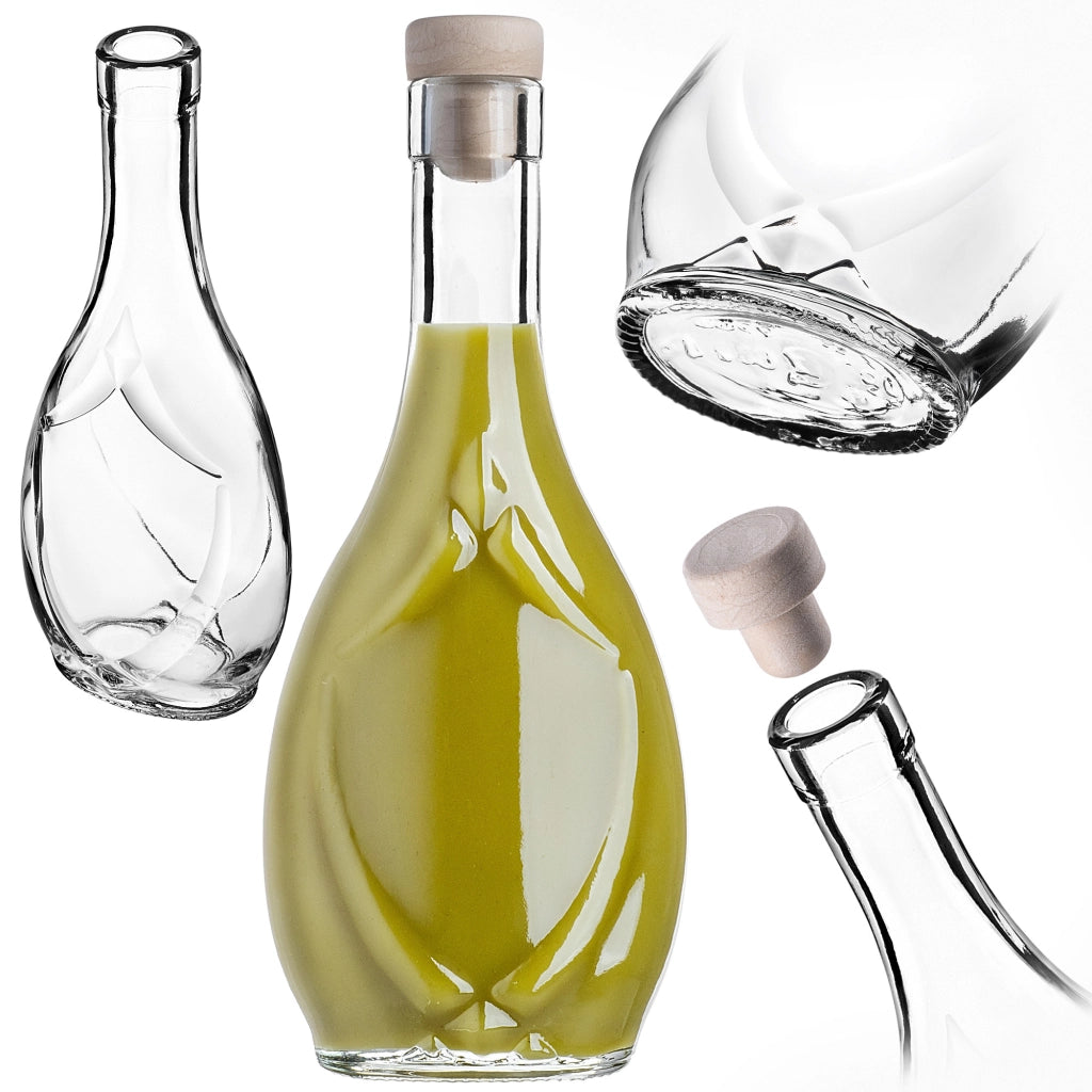 Bottiglia in vetro KADAX Icona da 250 ml per vino, liquori, succhi di frutta, distillati, moonshine con tappo di sughero