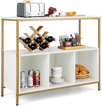 Credenza Buffet, Credenza a 3 Livelli in Legno con Mensola Aperta, 3 Scomparti, Mobile da Cucina con Telaio in Acciaio, per Sala da pranzo, Soggiorno, Cucina (Bianco)
