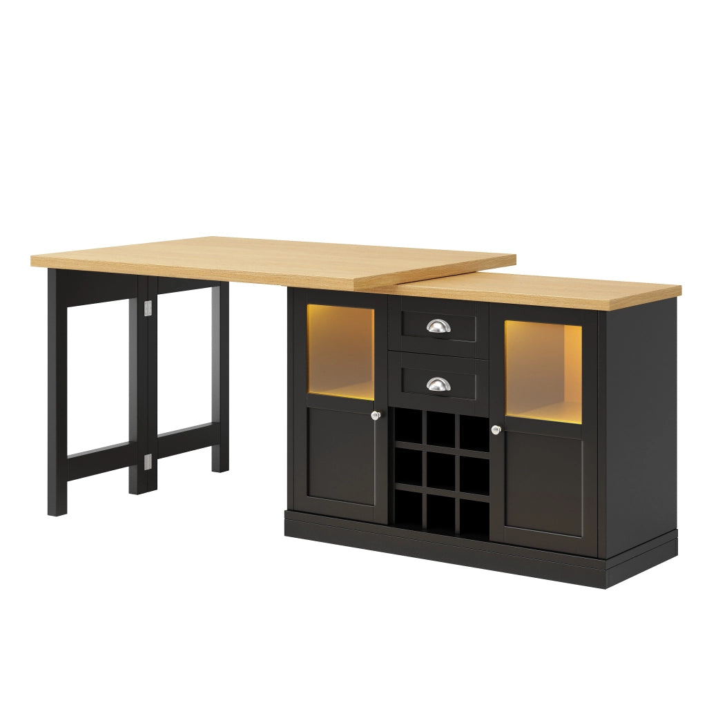 TAVOLO Allungabile Girevole 360° 120-197 cm MDF Nero con spazio contenitore