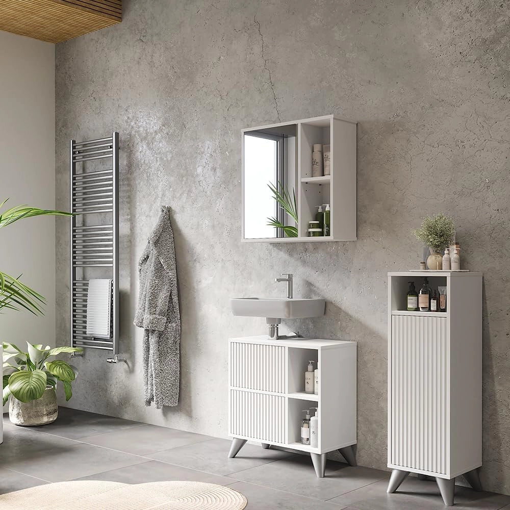 mobiletto bagno Leano, Bianco, 30 x 97 cm con porta