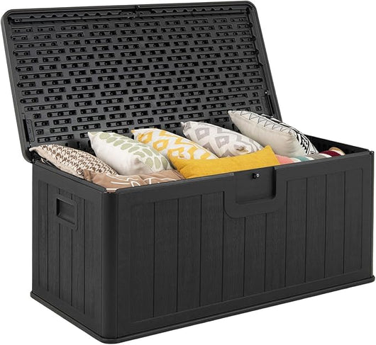 Baule da Esterno 378 L Impermeabile, Cassapanca Contenitore in Resina con Coperchio Bloccabile, Contenitore Salvaspazio per Giardino e Cortile, 130 x 64 x 59 cm (Nero)