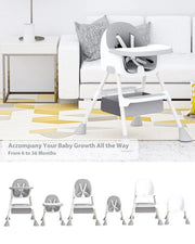 Sedia per Bambini 2 in 1 - Color Grigio - Utilizzabile a partire dai 6 mesi - Con Supporto per i Piedi - Cassetti Rimovibili Doppio