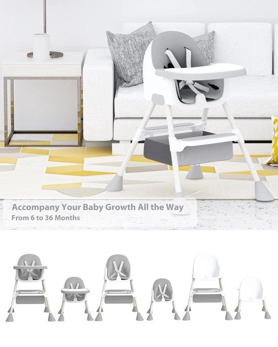 Sedia per Bambini 2 in 1 - Color Grigio - Utilizzabile a partire dai 6 mesi - Con Supporto per i Piedi - Cassetti Rimovibili Doppio