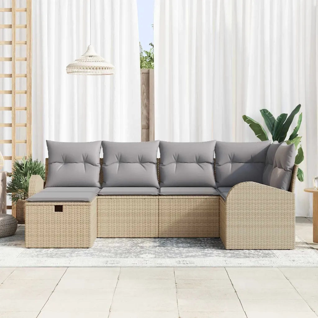 Set Divano da Giardino con cuscino 6 pcs Beige Poly Rattan 3360411