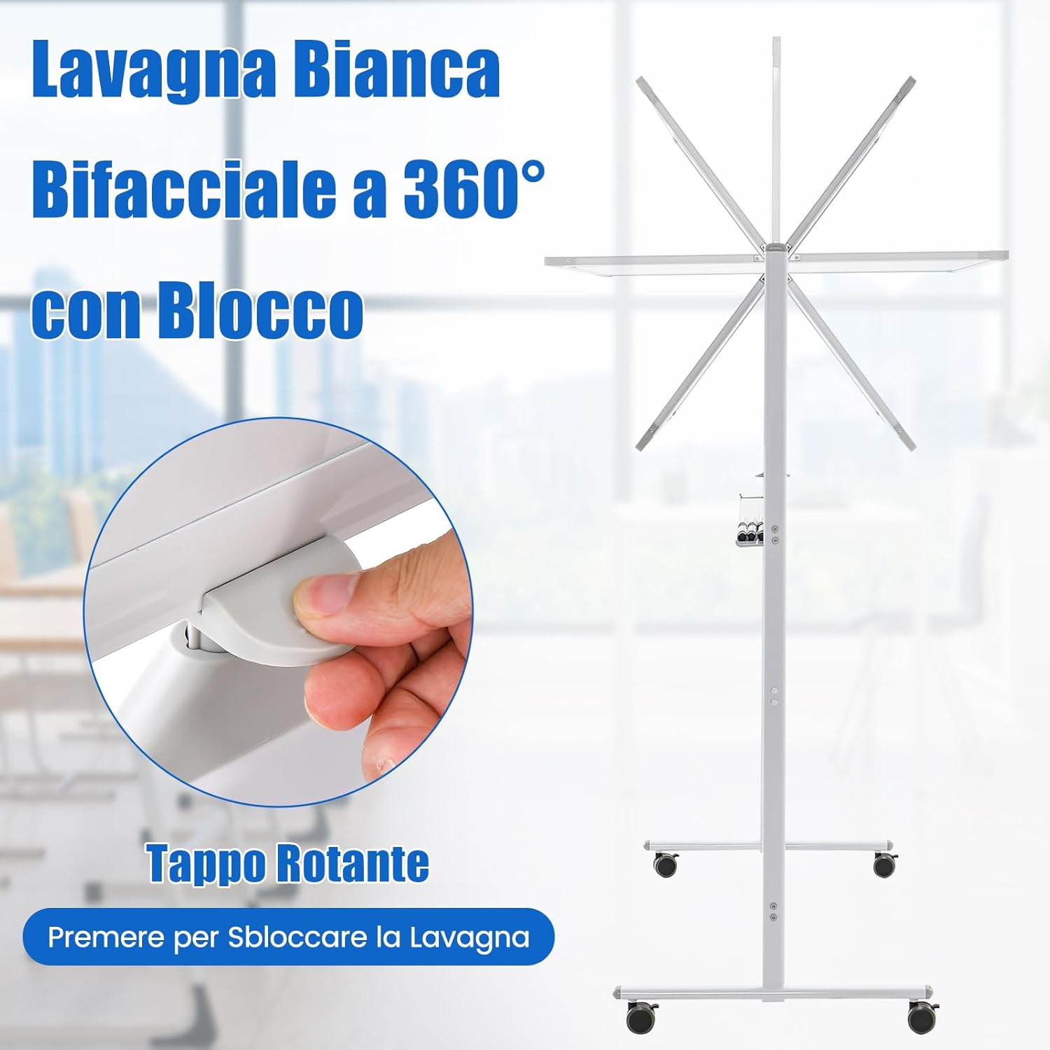 Lavagna Bianca Portatile con Ruote, Lavagna Bianca Regolabile in Altezza, Lavagna a Secco Reversibile per Scuola, Ufficio, Casa, 80 x 120 cm (Bianco)