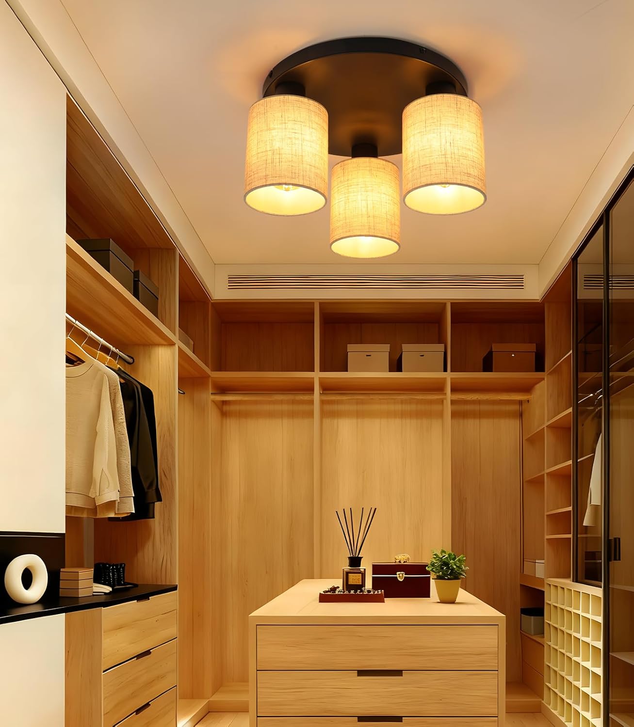 ZMH Lampada da soffitto vintage nera 3 luci E27 senza lampadine