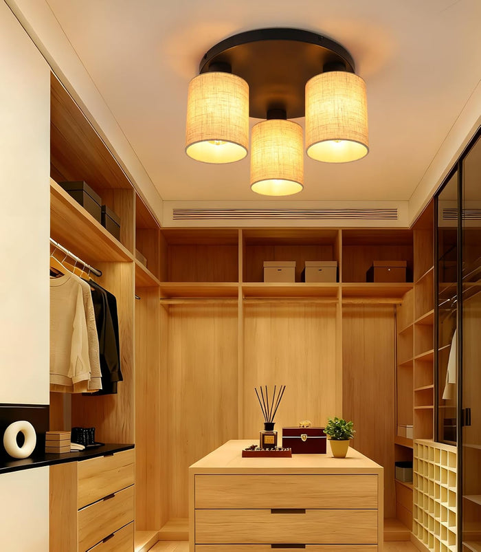 ZMH Lampada da soffitto vintage nera 3 luci E27 senza lampadine