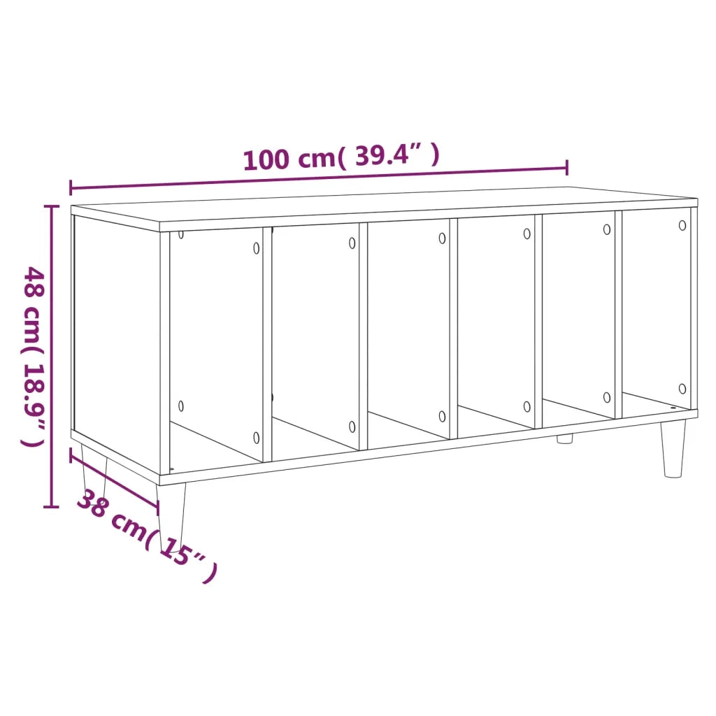 Mobile porta dischi pratico con vano contenitore 100 x 38 x 48 cm realizzato in legno composito nero 02_0049216