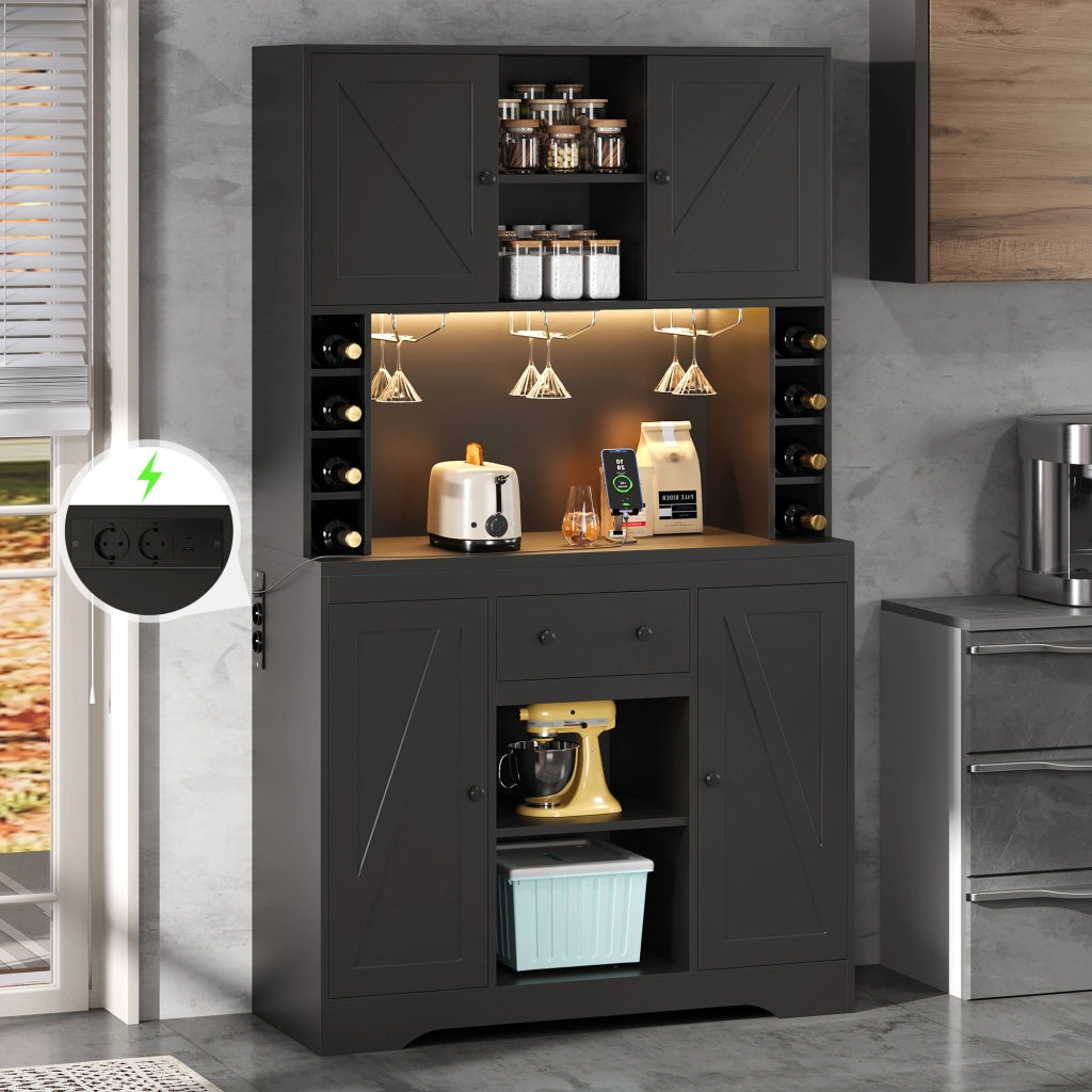 Buffet da cucina alto 180x105x40 cm con LED RGB, prese integrate, cassetto e portasciuggetti