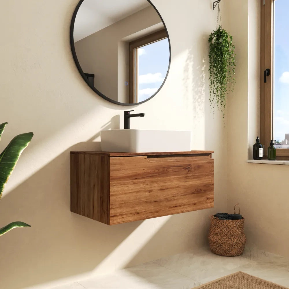 Mobile bagno sospeso 60 cm un cassetto rovere scuro con top | Berg